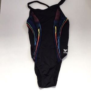 TYR Black One Piece Swimsuit With Color